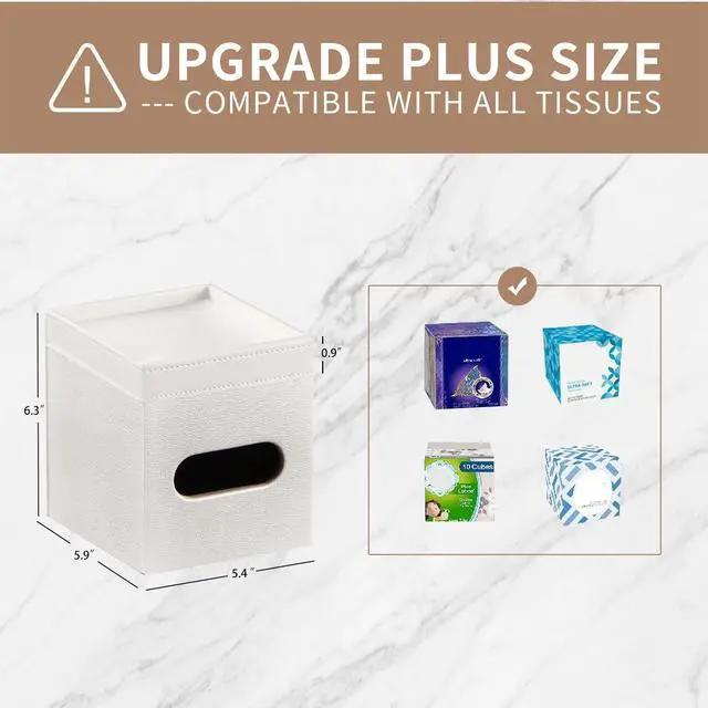 Alt view image 3 of 7 - Tissue Box Cover Square, PU Leather Tissue Cube Box Holder with Storage Valet Tray, Decorative Tissue Holders, Modern Tissues Case Napkin Dispenser Facial Paper Organizer for Bathroom Vanity