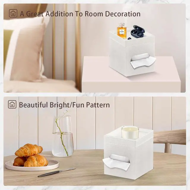 Alt view image 4 of 7 - Tissue Box Cover Square, PU Leather Tissue Cube Box Holder with Storage Valet Tray, Decorative Tissue Holders, Modern Tissues Case Napkin Dispenser Facial Paper Organizer for Bathroom Vanity
