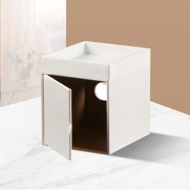 Alt view image 5 of 7 - Tissue Box Cover Square, PU Leather Tissue Cube Box Holder with Storage Valet Tray, Decorative Tissue Holders, Modern Tissues Case Napkin Dispenser Facial Paper Organizer for Bathroom Vanity