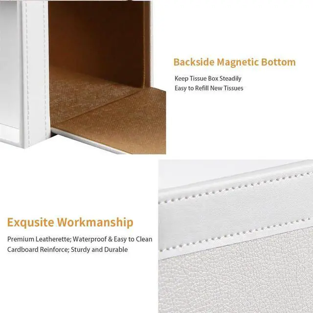 Alt view image 6 of 7 - Tissue Box Cover Square, PU Leather Tissue Cube Box Holder with Storage Valet Tray, Decorative Tissue Holders, Modern Tissues Case Napkin Dispenser Facial Paper Organizer for Bathroom Vanity