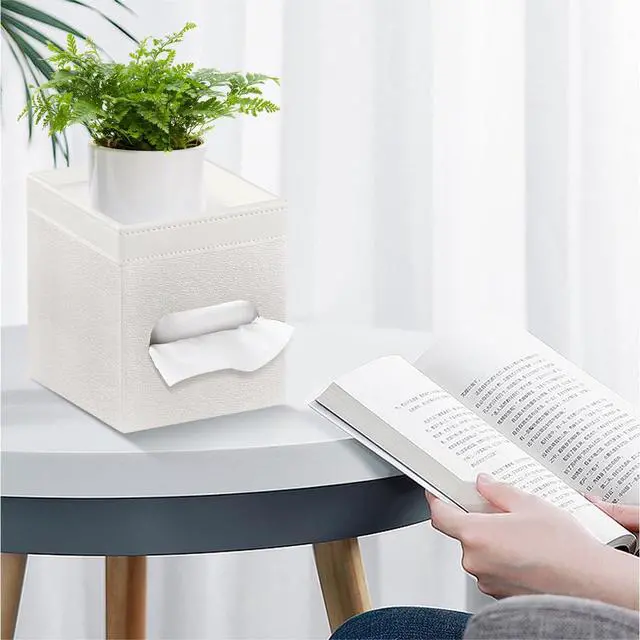 Alt view image 7 of 7 - Tissue Box Cover Square, PU Leather Tissue Cube Box Holder with Storage Valet Tray, Decorative Tissue Holders, Modern Tissues Case Napkin Dispenser Facial Paper Organizer for Bathroom Vanity