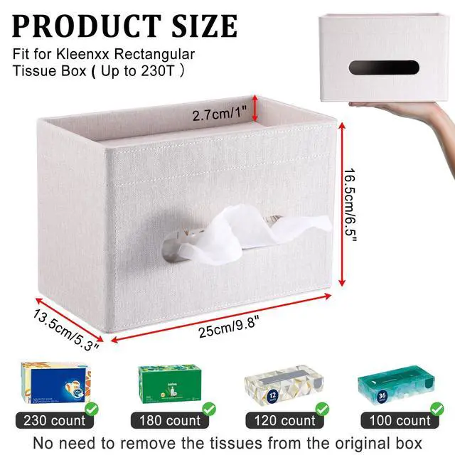 Alt view image 4 of 7 - Tissue Box Cover with Storage Tray, Decorative Rectangular Tissue Holder Linen Facial Tissues Organizer Stylish Modern Tissue Dispenser for Bathroom Toilet Tank Vanity Dresser Table