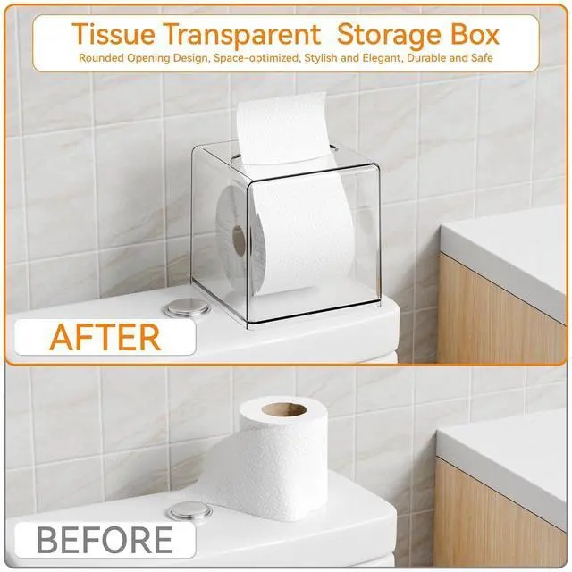 Alt view image 5 of 7 - Clear Roll Tissue Box Holder with Cover Facial Tissue Dispenser Box Case for Countertop,Clear Plastic Dryer Sheet Container Napkin Organizer for Bathroom Kitchen Home,Square