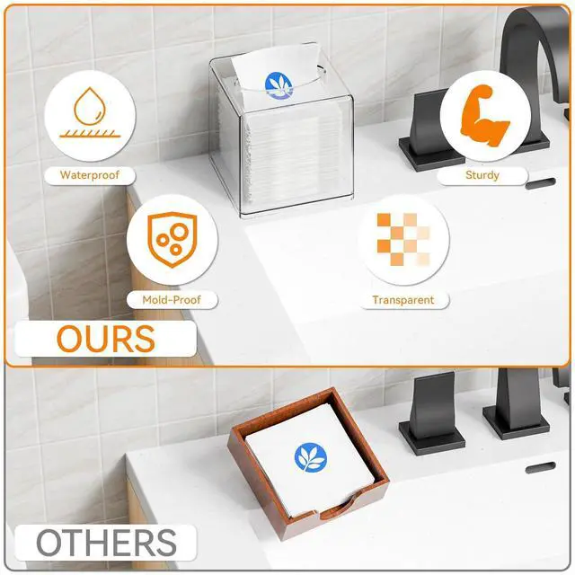 Alt view image 6 of 7 - Clear Roll Tissue Box Holder with Cover Facial Tissue Dispenser Box Case for Countertop,Clear Plastic Dryer Sheet Container Napkin Organizer for Bathroom Kitchen Home,Square
