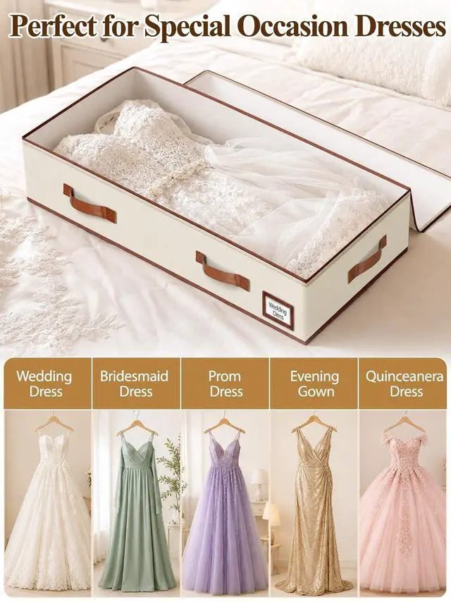 Alt view image 6 of 7 - Wedding Dress Storage Box, 70L Under Bed Wedding Dress Preservation Box with 30 Sheets Acid-Free Tissue Paper & Microfiber Gloves, for Wedding Dresses, Evening Gowns & Heirlooms, Beige