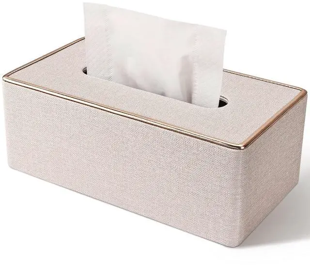 Main image of Tissue Box Cover, PU Leather Tissue Box Holder, Rectangular Tissue Box Covers for Kleenex, Napkin, Rectangle Tissue Holder for Bathroom Home Office 9.84"X5.23"X3.77" Beige