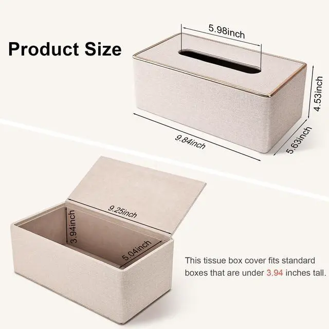 Alt view image 2 of 6 - Tissue Box Cover, PU Leather Tissue Box Holder, Rectangular Tissue Box Covers for Kleenex, Napkin, Rectangle Tissue Holder for Bathroom Home Office 9.84"X5.23"X3.77" Beige