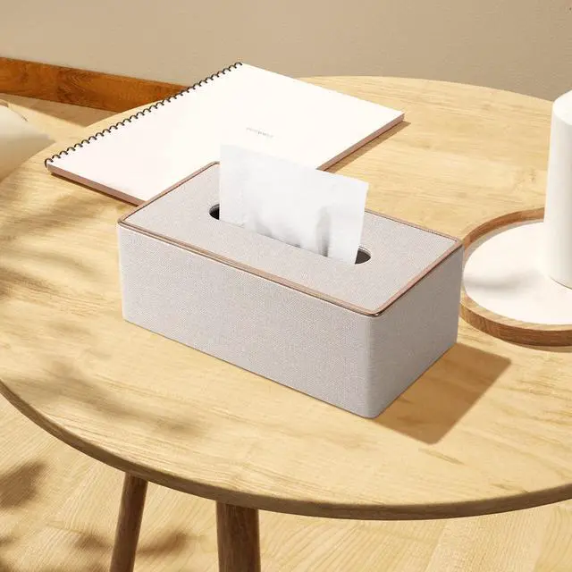 Alt view image 3 of 6 - Tissue Box Cover, PU Leather Tissue Box Holder, Rectangular Tissue Box Covers for Kleenex, Napkin, Rectangle Tissue Holder for Bathroom Home Office 9.84"X5.23"X3.77" Beige