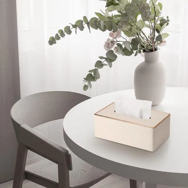 Alt view image 6 of 6 - Tissue Box Cover, PU Leather Tissue Box Holder, Rectangular Tissue Box Covers for Kleenex, Napkin, Rectangle Tissue Holder for Bathroom Home Office 9.84"X5.23"X3.77" Beige