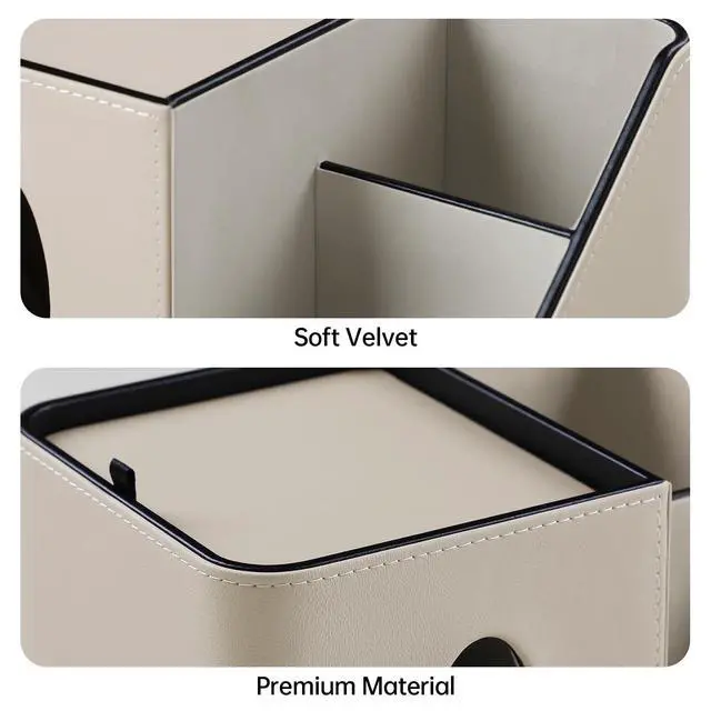 Alt view image 6 of 7 - PU Leather Square Tissue Box Cover with Magnetic Closure, Tissue Holder with Storage Tray & Remote Control Organizer, for Nightstand, Living Room, Bathroom, Office Desk (Beige)