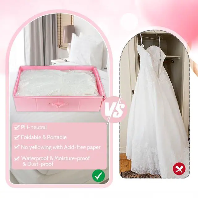 Alt view image 4 of 7 - Wedding Dress Storage Box,Wedding Dress Preservation Box with 50 Sheets of Acid Free Tissue Paper,1 Pair Microfibe Gloves,Dustproof Bag and Clothing Desiccants,WeddingDress Preservation Kit(Pink