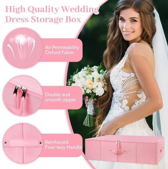Alt view image 2 of 7 - Wedding Dress Storage Box,Wedding Dress Preservation Box with 50 Sheets of Acid Free Tissue Paper,1 Pair Microfibe Gloves,Dustproof Bag and Clothing Desiccants,WeddingDress Preservation Kit(Pink