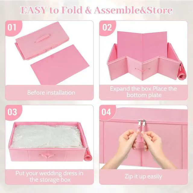 Alt view image 5 of 7 - Wedding Dress Storage Box,Wedding Dress Preservation Box with 50 Sheets of Acid Free Tissue Paper,1 Pair Microfibe Gloves,Dustproof Bag and Clothing Desiccants,WeddingDress Preservation Kit(Pink
