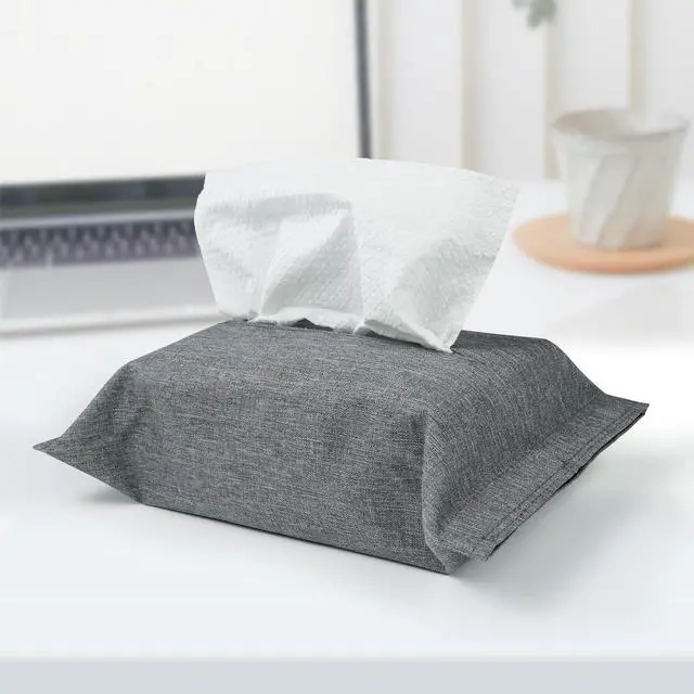 Alt view image 3 of 7 - Toilet Paper Holder Reusable Tissue Holder Travel Tissue Holder Wall Hanging Tissue Box Cover Toilet Paper Storage Rectangle Napkin Holder Cloth Tissue Box for Car Office Desk, Gray