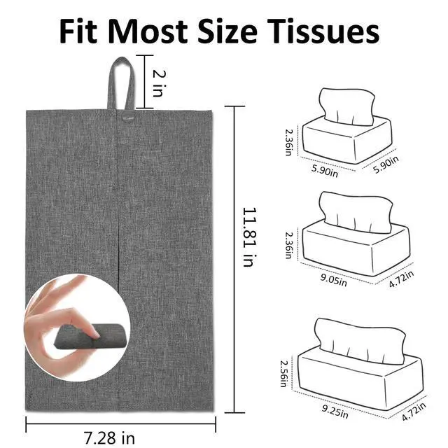 Alt view image 2 of 7 - Toilet Paper Holder Reusable Tissue Holder Travel Tissue Holder Wall Hanging Tissue Box Cover Toilet Paper Storage Rectangle Napkin Holder Cloth Tissue Box for Car Office Desk, Gray