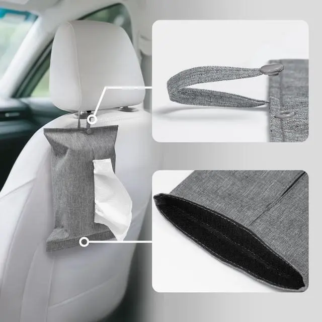 Alt view image 4 of 7 - Toilet Paper Holder Reusable Tissue Holder Travel Tissue Holder Wall Hanging Tissue Box Cover Toilet Paper Storage Rectangle Napkin Holder Cloth Tissue Box for Car Office Desk, Gray