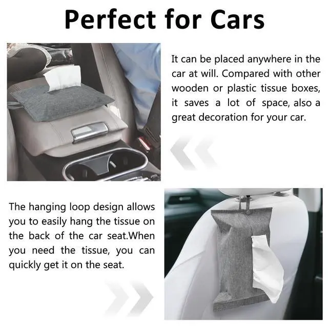 Alt view image 6 of 7 - Toilet Paper Holder Reusable Tissue Holder Travel Tissue Holder Wall Hanging Tissue Box Cover Toilet Paper Storage Rectangle Napkin Holder Cloth Tissue Box for Car Office Desk, Gray