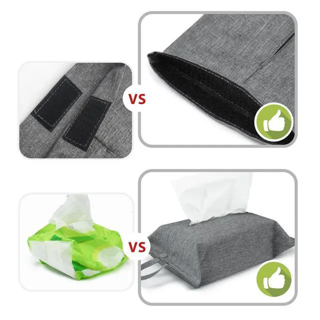 Alt view image 5 of 7 - Toilet Paper Holder Reusable Tissue Holder Travel Tissue Holder Wall Hanging Tissue Box Cover Toilet Paper Storage Rectangle Napkin Holder Cloth Tissue Box for Car Office Desk, Gray
