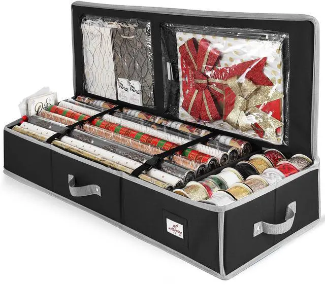 Main image of Wrapping Paper Storage Container - Christmas Storage Bag with Interior Pockets - Gift Wrapping Organizer Storage Fits Up to 22 Rolls of 40" - Tear Proof Wrapping Paper Organizer