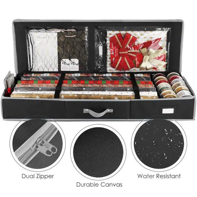 Alt view image 2 of 7 - Wrapping Paper Storage Container - Christmas Storage Bag with Interior Pockets - Gift Wrapping Organizer Storage Fits Up to 22 Rolls of 40" - Tear Proof Wrapping Paper Organizer