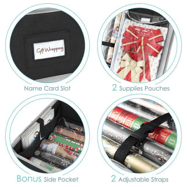 Alt view image 4 of 7 - Wrapping Paper Storage Container - Christmas Storage Bag with Interior Pockets - Gift Wrapping Organizer Storage Fits Up to 22 Rolls of 40" - Tear Proof Wrapping Paper Organizer