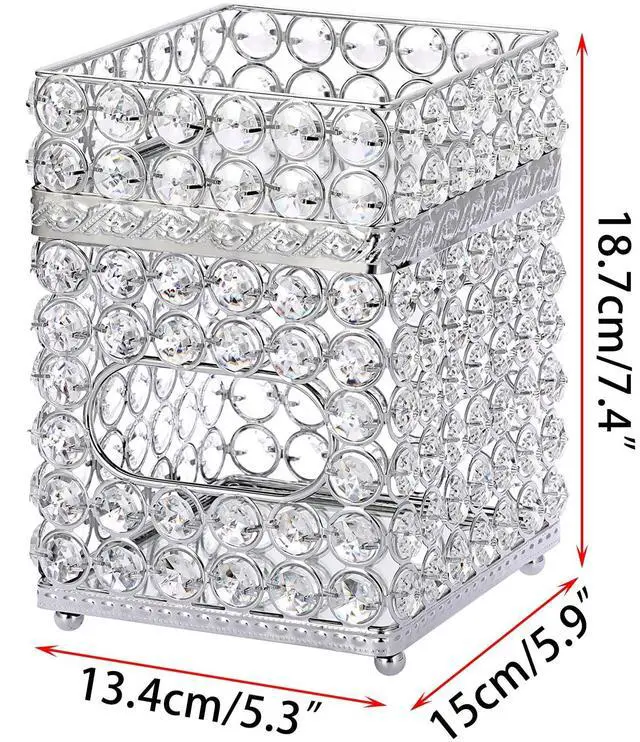 Alt view image 3 of 7 - Square Tissue Box Cover- Crystal Cube Tissue Box with Storage Tray, Stylish Tissue Box Holder for Bathroom Bedroom Living Room Table Desk Home Office,Silver