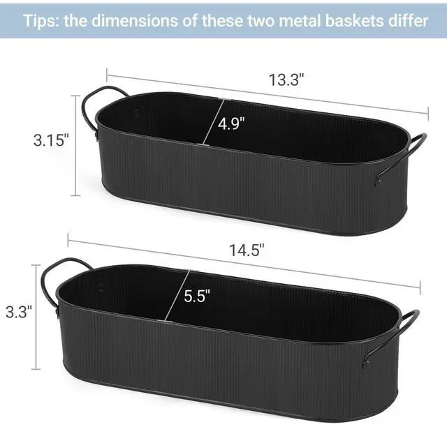 Alt view image 7 of 7 - Metal Storage Basket for Toilet Tank Top Bathroom Decor, Galvanized Tray with Handle for Shelves, Farmhouse Toilet Paper Holder Organizing Bin Box for Countertop Living Room, Set of 2, Black