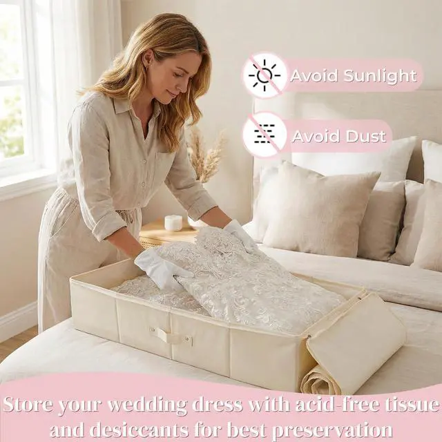 Alt view image 6 of 7 - Wedding Dress Storage Box, Large Wedding Gown Preservation Box with 30 Sheets Acid Free Tissue Paper and 1 Pair Microfiber Gloves for Bridal Essentials, Heirlooms, Weddings Keepsake, Beige