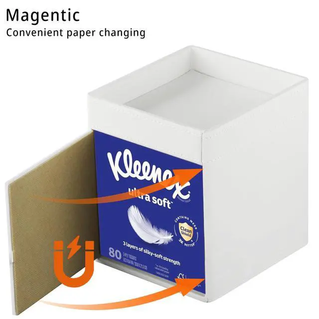 Alt view image 4 of 7 - PU Leather Square Tissue Box Cover with Storage Tray,Modern Decorative Tissue Holder for Bathroom Vanity Night Stands, Office Desk,Stylish Tissue Holder for Home & Office Décor