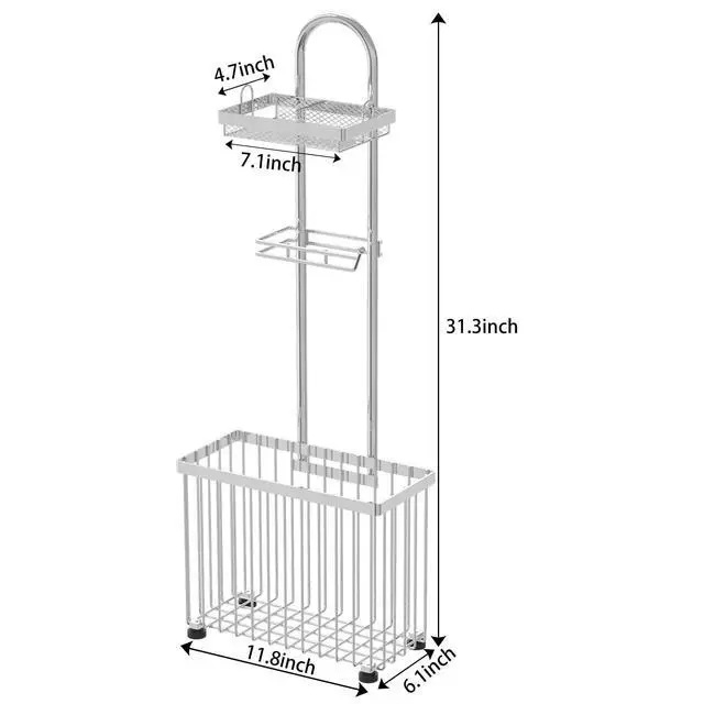 Alt view image 7 of 7 - Freestanding Toilet Paper Holder Toilet Tissue Rack Scroll Stand Roll Dispenser with Storage Shelf Reserve for Phone Tablet Magazine Bathroom Organizer Bath Tissue Organizer (Silver)