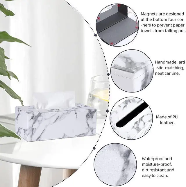 Alt view image 7 of 7 - PU Leather Household Office Rectangular Tissue Box Storage Organizer Box