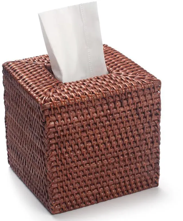 Main image of Square Rattan Tissue Box Cover, Hand Woven Wicker Tissue Holder, 5.5 x 5.5 X 5.7 inches, Honey Brown