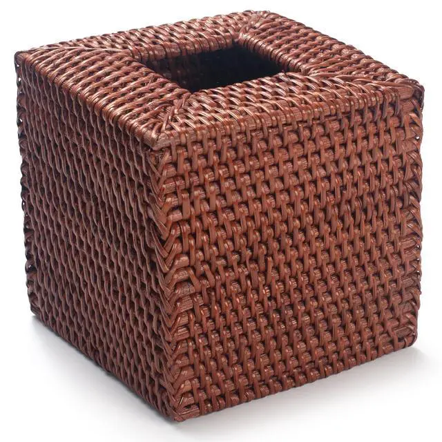 Alt view image 3 of 7 - Square Rattan Tissue Box Cover, Hand Woven Wicker Tissue Holder, 5.5 x 5.5 X 5.7 inches, Honey Brown