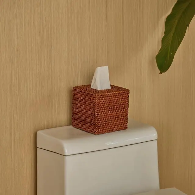 Alt view image 5 of 7 - Square Rattan Tissue Box Cover, Hand Woven Wicker Tissue Holder, 5.5 x 5.5 X 5.7 inches, Honey Brown