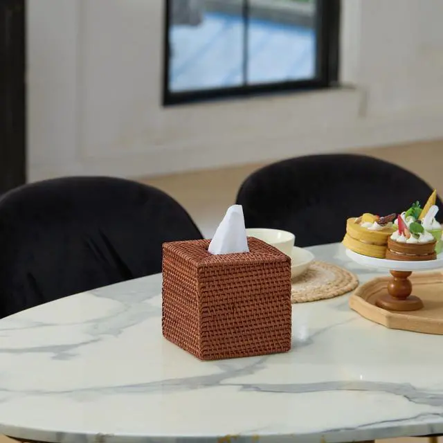 Alt view image 6 of 7 - Square Rattan Tissue Box Cover, Hand Woven Wicker Tissue Holder, 5.5 x 5.5 X 5.7 inches, Honey Brown