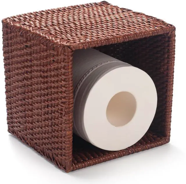 Alt view image 7 of 7 - Square Rattan Tissue Box Cover, Hand Woven Wicker Tissue Holder, 5.5 x 5.5 X 5.7 inches, Honey Brown
