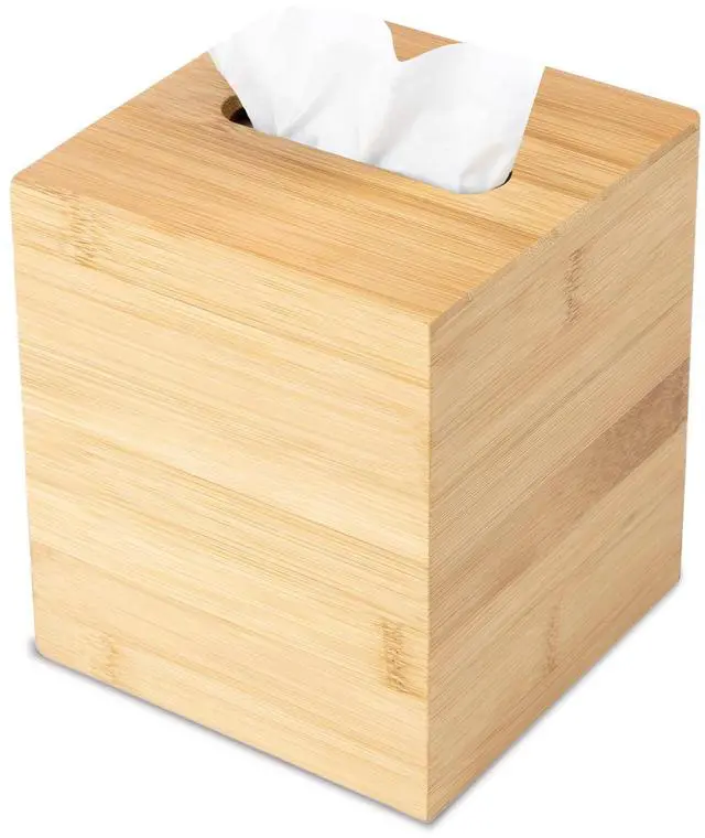 Main image of Design Tissue Box Holder - Modern, Minimalist, Durable Wooden Bamboo Box with Sliding Bottom, Easy-Refill - Premium-Quality Bamboo Cover, Square