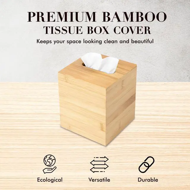 Alt view image 2 of 7 - Design Tissue Box Holder - Modern, Minimalist, Durable Wooden Bamboo Box with Sliding Bottom, Easy-Refill - Premium-Quality Bamboo Cover, Square