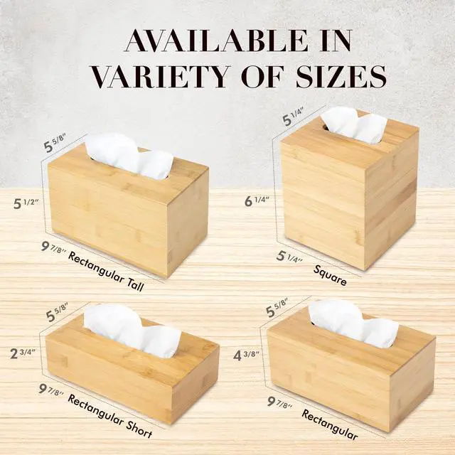 Alt view image 6 of 7 - Design Tissue Box Holder - Modern, Minimalist, Durable Wooden Bamboo Box with Sliding Bottom, Easy-Refill - Premium-Quality Bamboo Cover, Square