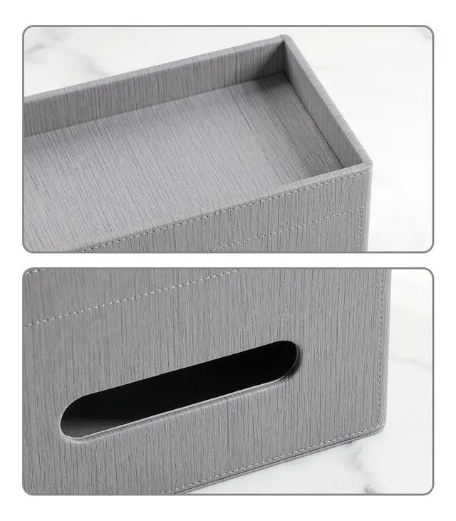Alt view image 4 of 7 - Plus Size Tissue Box Cover Rectangle, PU Leather Tissue Box Holder with Storage Tray, Decorative Organizer Tissue Holder for Bathroom, Bedroom Dresser, Night Stand, Office (Grey)