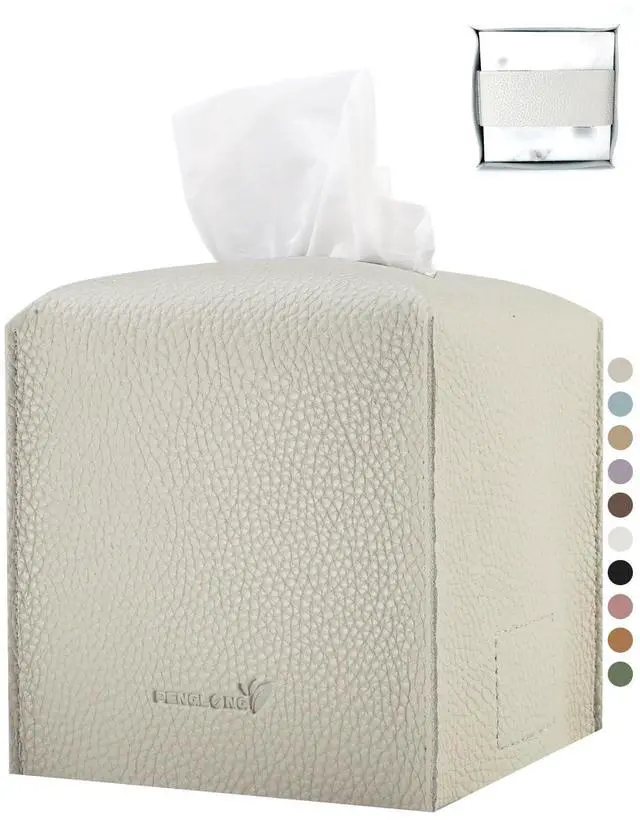 Main image of Tissue Box Cover 5X5X5'' PU Leather Tissue Holder Square Tissue Cube Box Organizer for Bathroom Vanity Countertop, Car, Night Stands, Office, Home, Kitchen (1Pack, Lime White)
