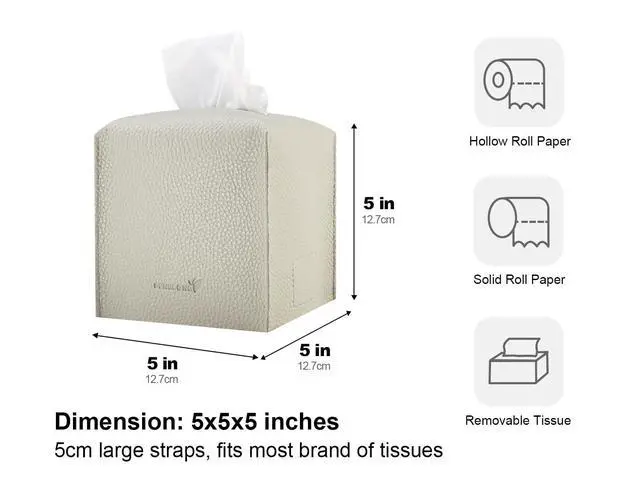 Alt view image 5 of 6 - Tissue Box Cover 5X5X5'' PU Leather Tissue Holder Square Tissue Cube Box Organizer for Bathroom Vanity Countertop, Car, Night Stands, Office, Home, Kitchen (1Pack, Lime White)