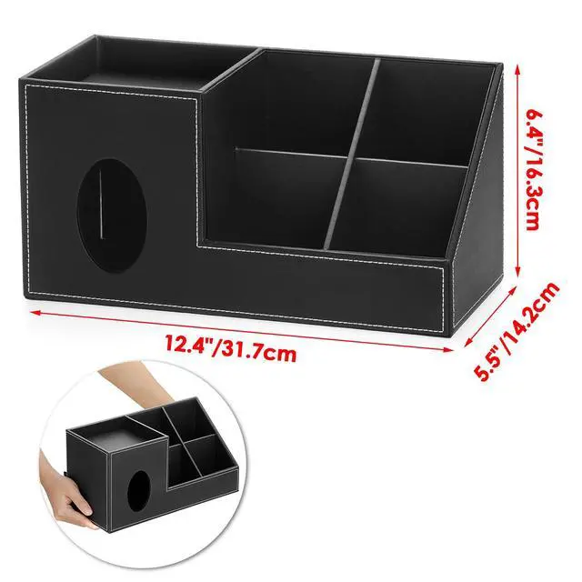 Alt view image 3 of 7 - Tissue Box Cover, Square PU Tissue Box Organizer, Leather Tissue Covers with Storage, Stylish Tissue Holders for Bahtroom Living Room Kitchen Dining Table Desk Office, Black