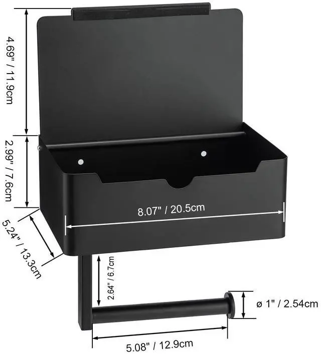 Alt view image 2 of 7 - Matte Black Toilet Paper Holder Tissue Roll Hanger with Shelf Flushable Wipes Dispenser Storage Box Large Stainless Steel Bathroom Lavatory Hardware Wall Mount Adhesive