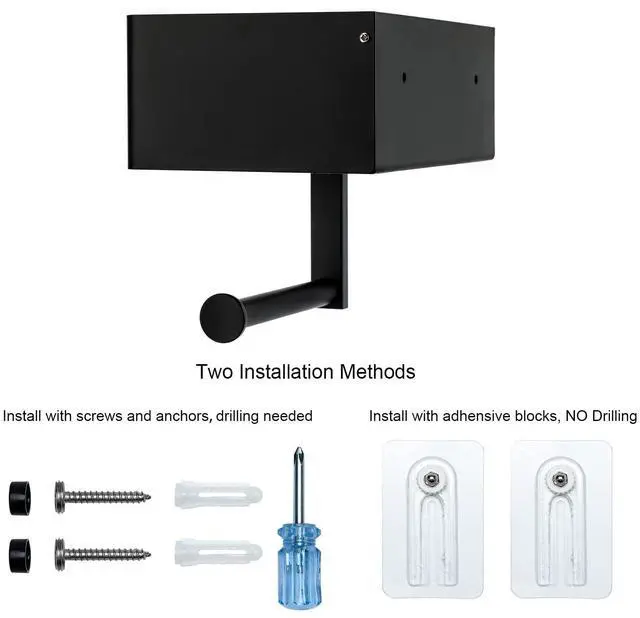 Alt view image 6 of 7 - Matte Black Toilet Paper Holder Tissue Roll Hanger with Shelf Flushable Wipes Dispenser Storage Box Large Stainless Steel Bathroom Lavatory Hardware Wall Mount Adhesive