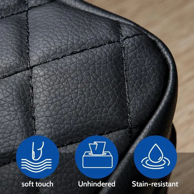 Alt view image 3 of 6 - Car Tissue Holder - Standard Pu Leather Napkin Holder for Backseat, Extra Large Organization Fits 120-230 Tissues Per Box, 9.84'' X 4.72'' X 5.91'', Black