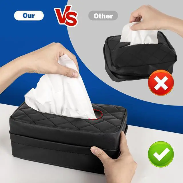 Alt view image 2 of 6 - Car Tissue Holder - Standard Pu Leather Napkin Holder for Backseat, Extra Large Organization Fits 120-230 Tissues Per Box, 9.84'' X 4.72'' X 5.91'', Black