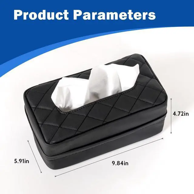 Alt view image 4 of 6 - Car Tissue Holder - Standard Pu Leather Napkin Holder for Backseat, Extra Large Organization Fits 120-230 Tissues Per Box, 9.84'' X 4.72'' X 5.91'', Black