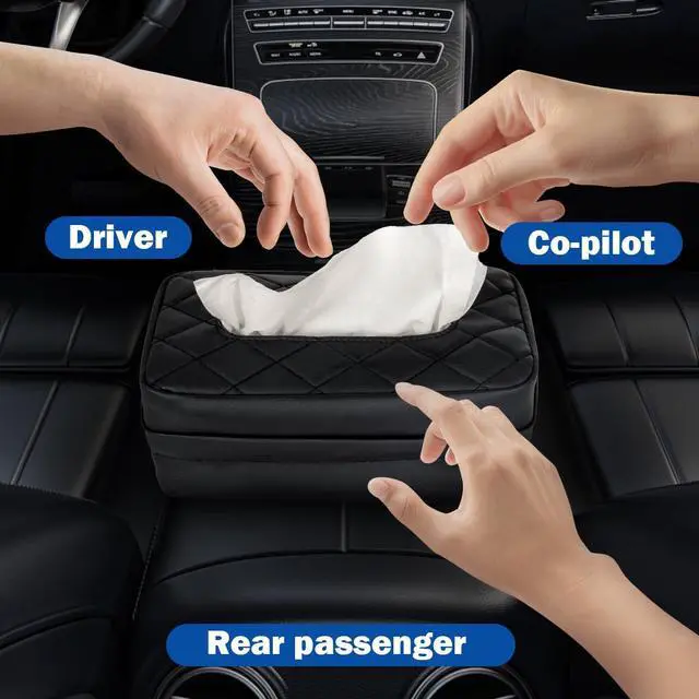 Alt view image 5 of 6 - Car Tissue Holder - Standard Pu Leather Napkin Holder for Backseat, Extra Large Organization Fits 120-230 Tissues Per Box, 9.84'' X 4.72'' X 5.91'', Black