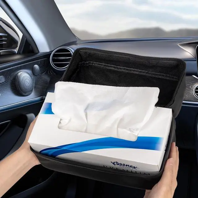 Alt view image 6 of 6 - Car Tissue Holder - Standard Pu Leather Napkin Holder for Backseat, Extra Large Organization Fits 120-230 Tissues Per Box, 9.84'' X 4.72'' X 5.91'', Black